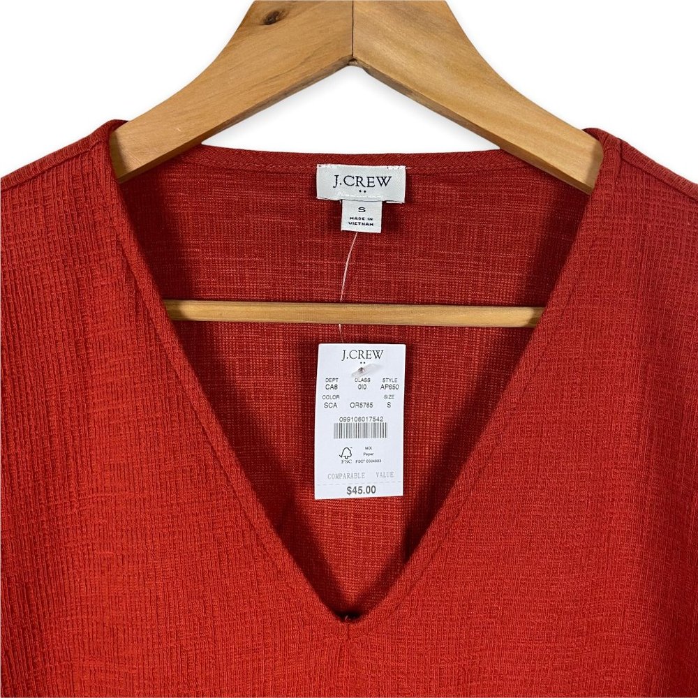 J. Crew Textured V-Neck Three Quarter Sleeve Top Size Small Burnt Orange/Rust - Picture 3 of 9